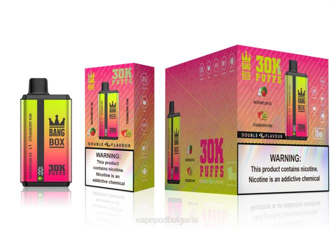 Vape Течности - Bang Box 30 000 впръсквания с двоен вкус 2TZH62 сладолед от диня и ягодово киви