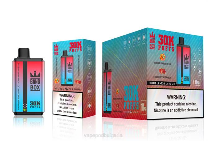 Vape Течности - Bang Box 30 000 впръсквания с двоен вкус 2TZH68 дъвка от диня и ягодова диня
