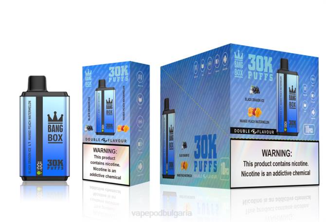 Vape Течности - Bang Box 30 000 впръсквания с двоен вкус 2TZH71 черен дракон лед и манго праскова диня