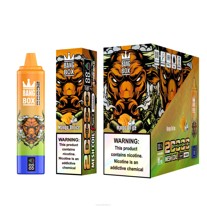 Vape Bg - Bang Box Смарт екран с 20 000 впръсквания 2TZH54 манго върху лед
