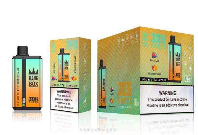 Vape Bulgaria - Bang Box 30 000 впръсквания с двоен вкус 2TZH73 blue razz ice & ягодово манго