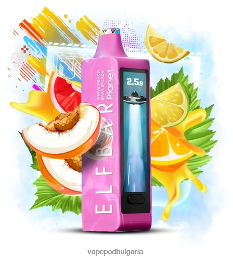 Vape Течности - Elf Bar Planet 25 000 бяла праскова baja splash 4V448L20
