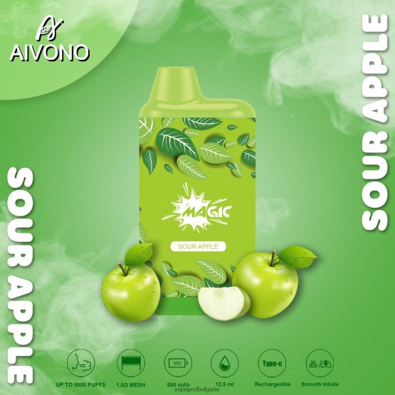 Vape Bg - кисела ябълка Aivono AIM MAGIC 5800 кутия за цигари 0V062R87