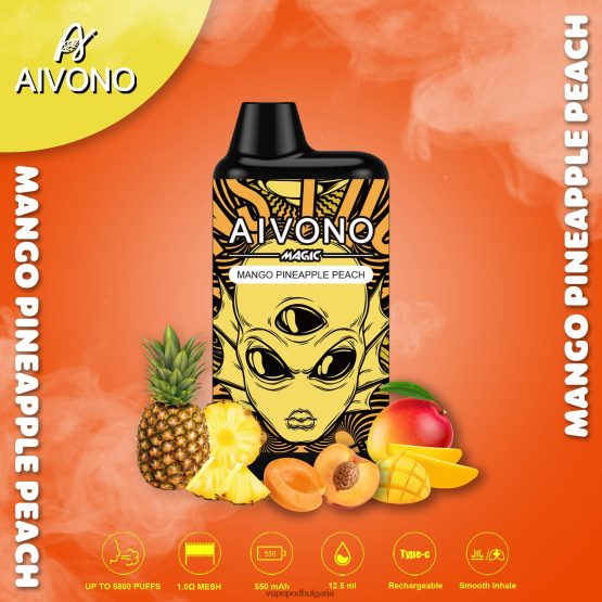 Vape Bulgaria - манго ананас праскова Aivono AIM MAGIC 5800 кутия за цигари 0V062R88